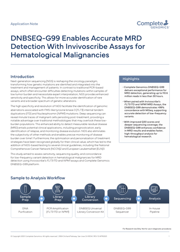  DNBSEQ-G99 Enables Accurate MRD Detection With Invivoscribe Assays for Hematological Malignancies